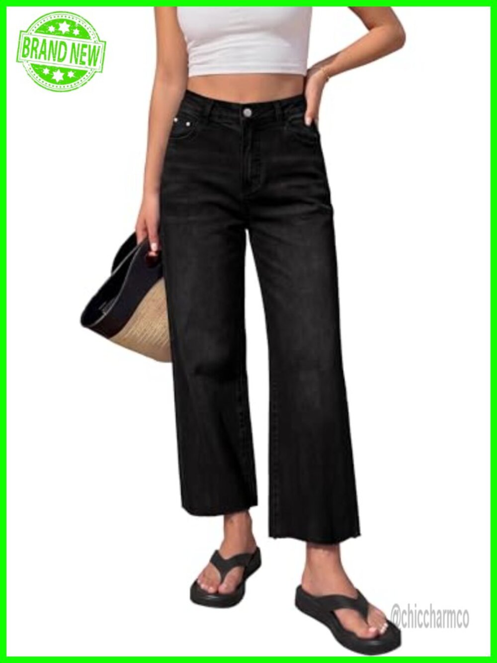 High Waisted Straight Leg Cropped Jeans with Raw Hem